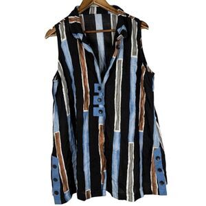 Vincente Womens Striped Tank Top Sz L Lagenlook Boho Beachy Artsy Coastal